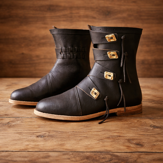 Viking Leather Ankle Boots - Medieval Renaissance Shoes, Handmade LARP Footwear