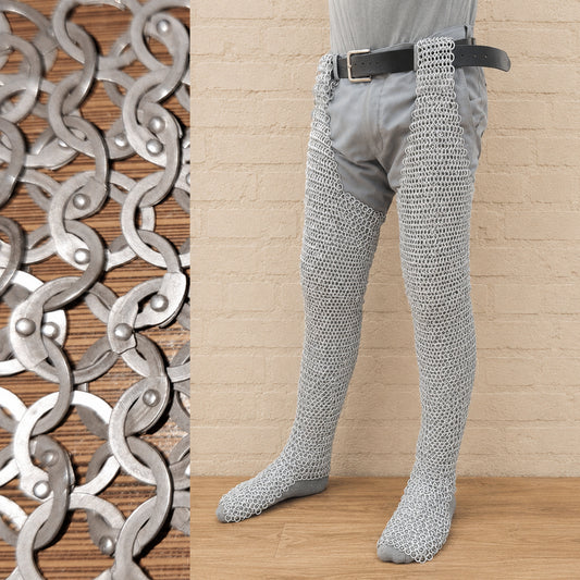 Stainless Steel Chainmail Chausses – 9mm Riveted Medieval Leggings for LARP, Reenactment & Events