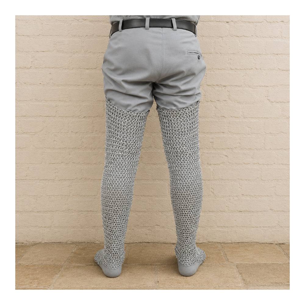 9mm Riveted Aluminum Chainmail Chausses – Flat Ring Medieval Leg Armor for LARP & Reenactment