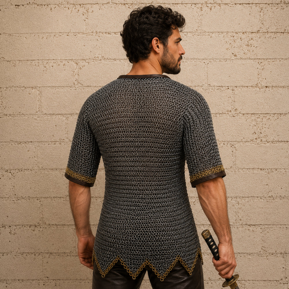 Mild Steel Chainmail Hauberk – 9MM Flat Riveted Rings with Solid Washers, Open Zigzag Design