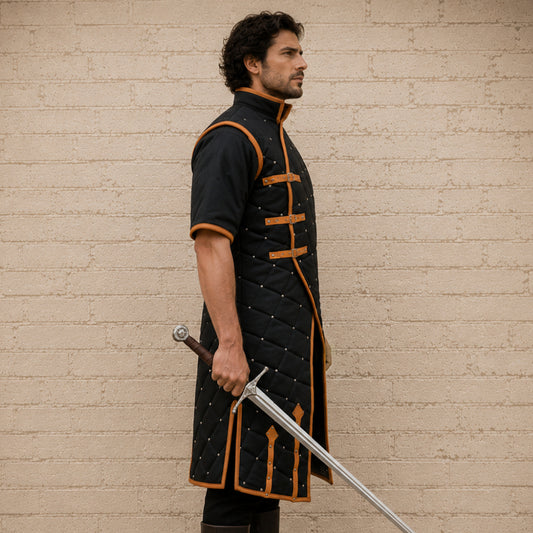 Medieval Gambeson with Brown Leather Trim – Renaissance Fair & LARP Costume