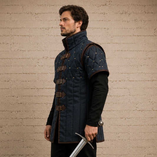 Quilted Gambeson with Brown Leather Trim – Renaissance Faire Armor