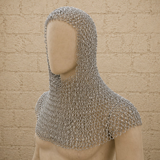 Aluminium Chainmail Coif – 9mm Round Riveted Hood for Ren Faire, LARP & Medieval Cosplay