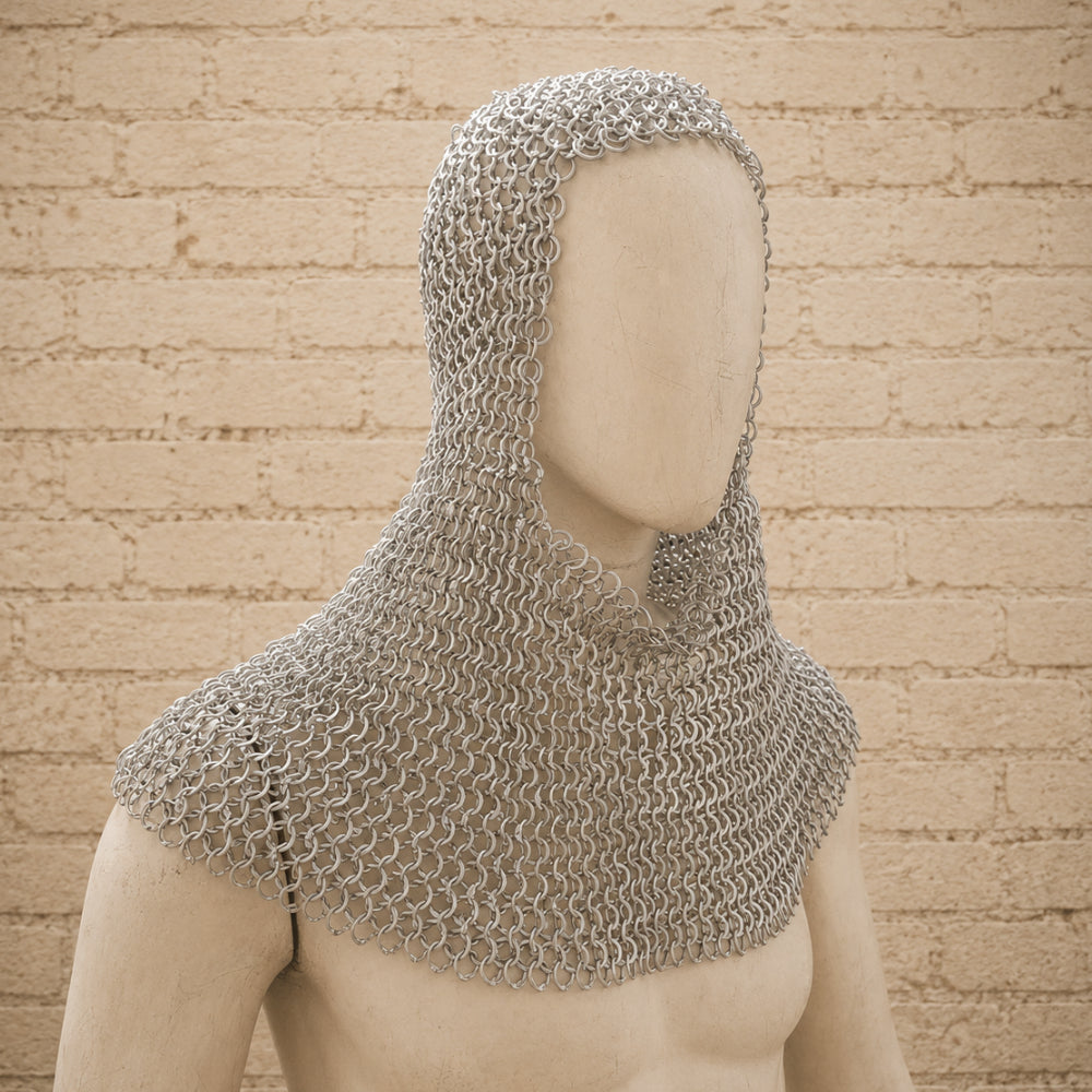 Aluminium Chainmail Shirt – 10MM Flat Riveted Hauberk with Solid Rings for Medieval Armor, LARP & Halloween Costume