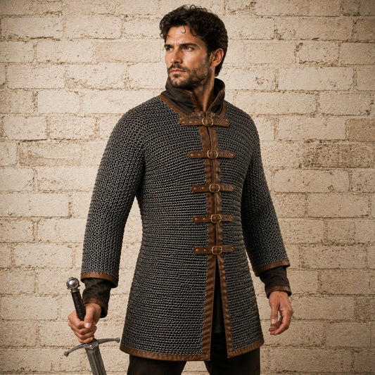 Darkened Aluminum Chainmail Shirt – Medieval Hauberk for LARP & Cosplay