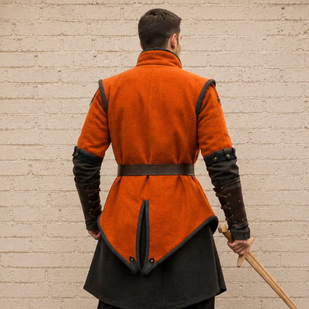 Medieval Padded Gambeson with Brown Leather Trim | Viking Costume for LARP, Ren Faire & Reenactment Events