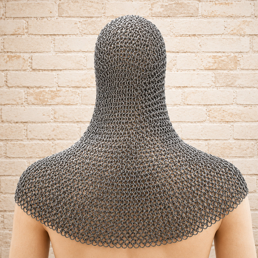 Medieval Chainmail Coif – 9mm Flat Riveted Rings with Solid Washer Rings
