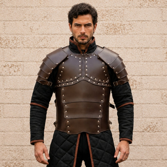 Greek Leather Breastplate Armor with Shoulder Guards – Medieval LARP & Reenactment Armor Set