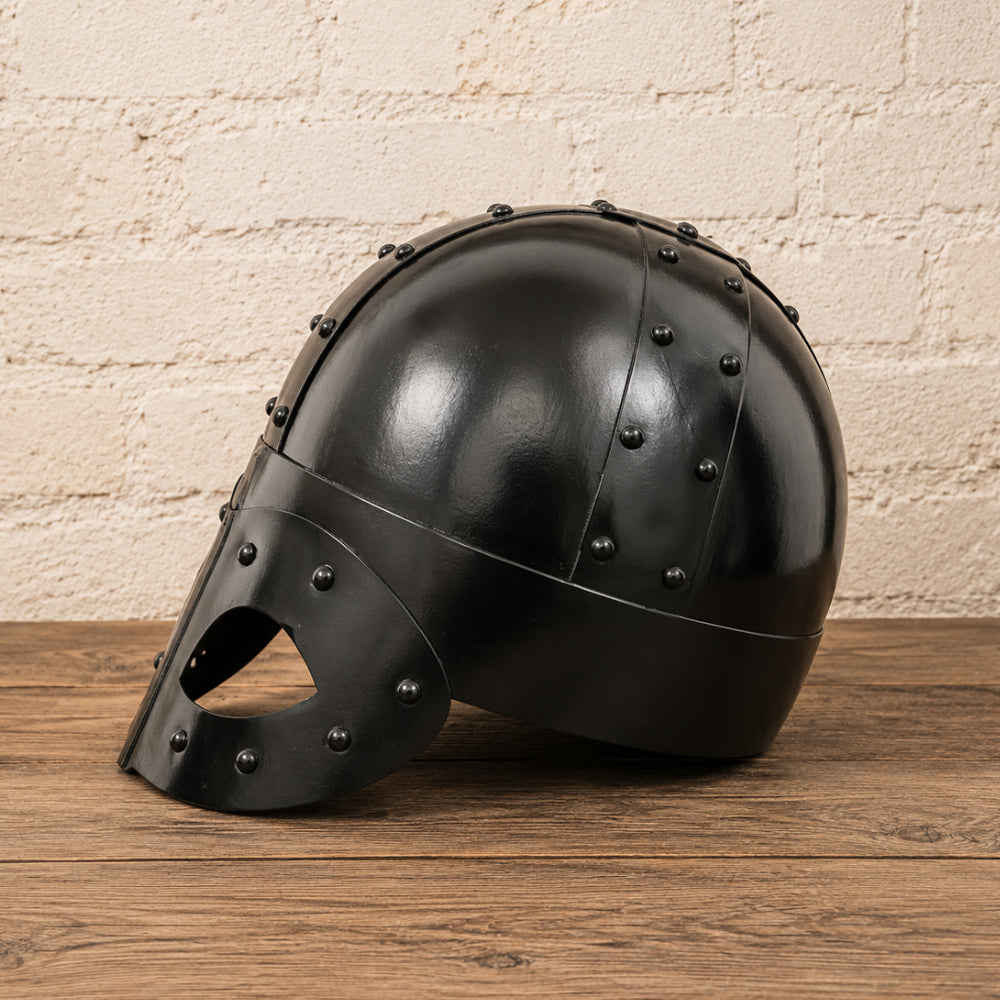 Viking Warrior Mask Helmet – Handmade Black 18 Gauge Steel Helm for LARP, Cosplay & Reenactment