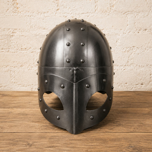 Viking Warrior Mask Helmet – Handmade Black 18 Gauge Steel Helm for LARP, Cosplay & Reenactment