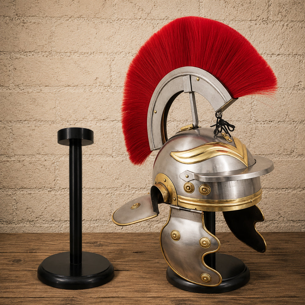 Roman Centurion Helmet with Red Plume & Display Stand – Perfect New Year Gift