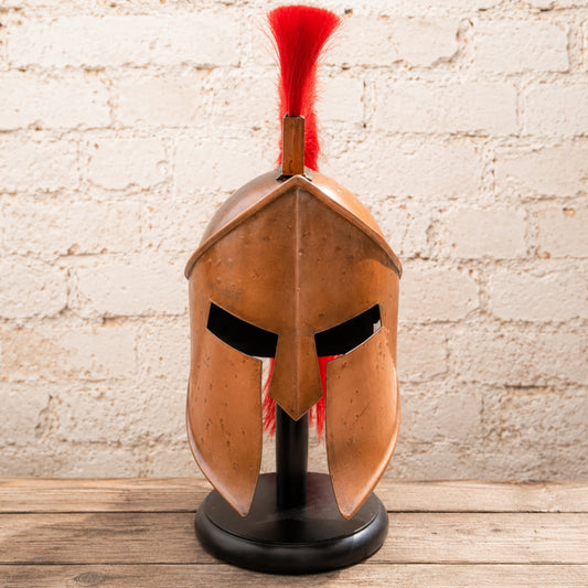 King Leonidas 300 Spartan Warrior Helmet with Red Crest & Wooden Stand