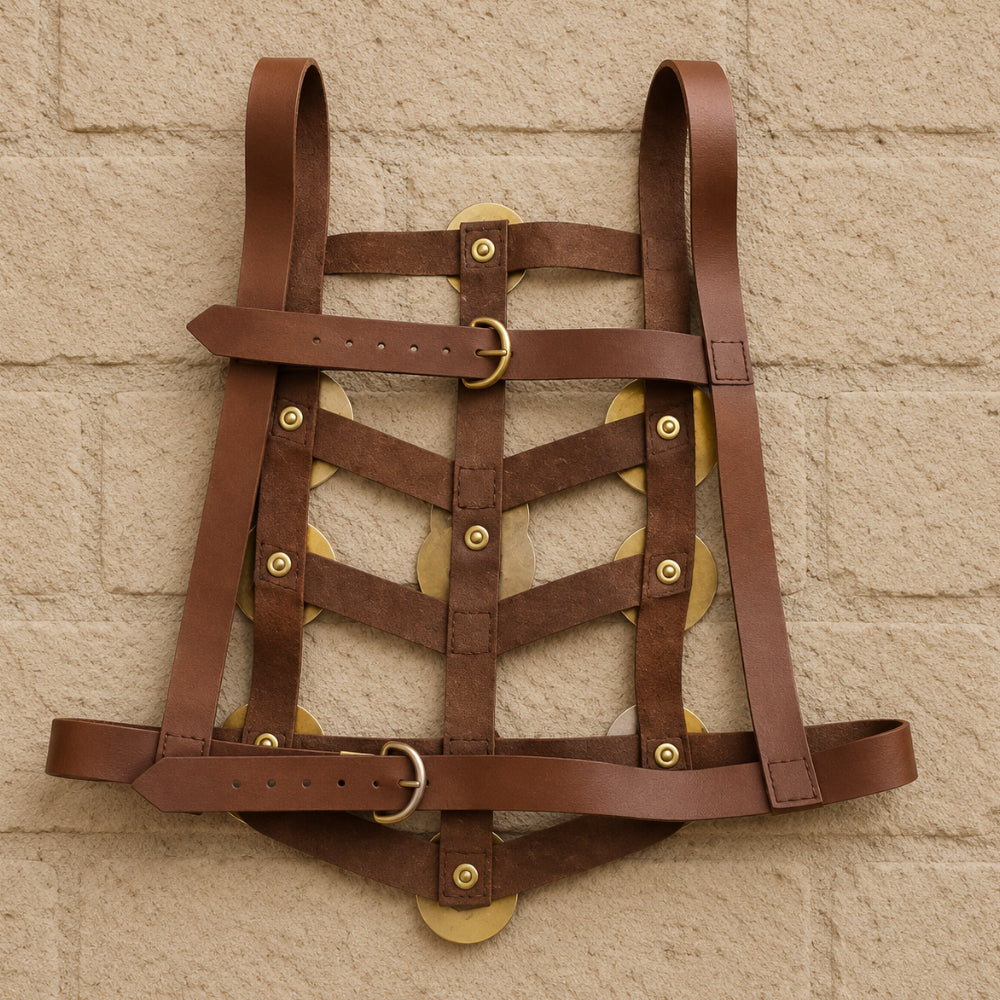 Roman Legionary Phalera Belt with Brass Medallions – Historical Leather Armor Accessory