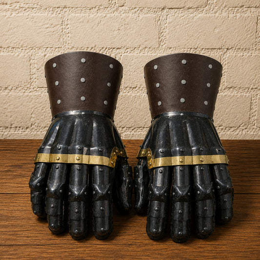 Wisby Style Medieval Gauntlets – Large Size 16 Gauge Mild Steel with Leather Gloves