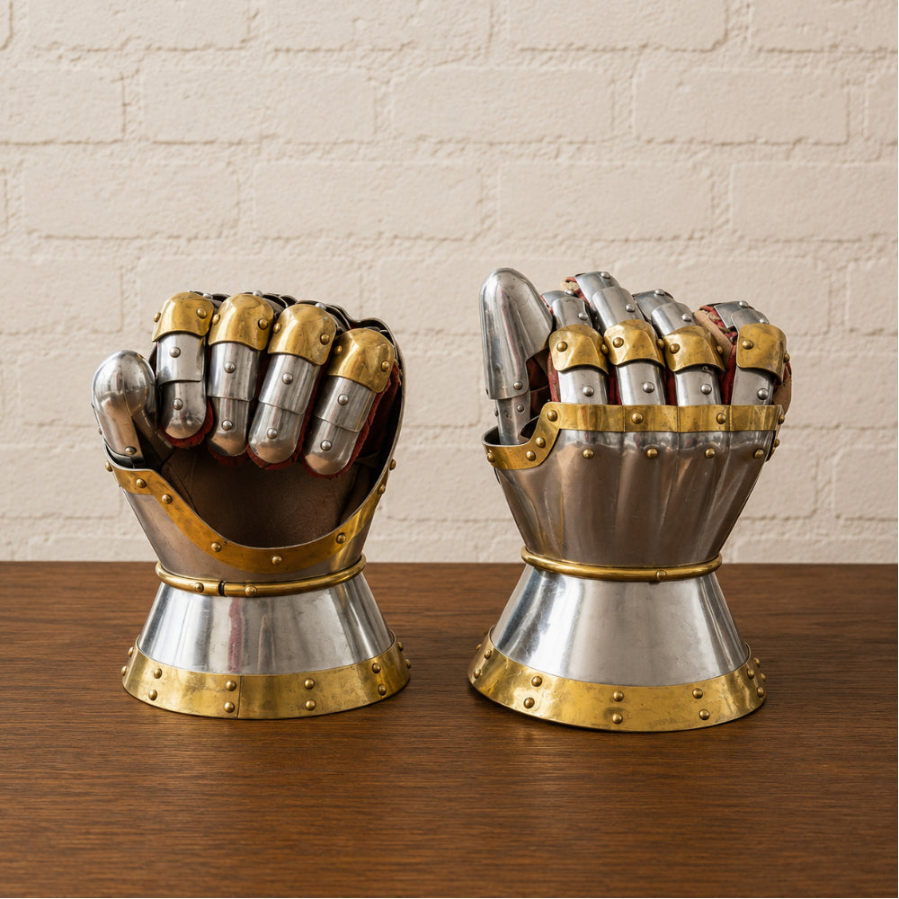 16 Gauge Steel Gauntlets – Knight Armor with Brass Accents for LARP & Cosplay