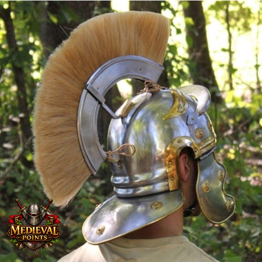 New Roman Centurion Helmet with Stand, Centurion Helmet With Brown Hair
