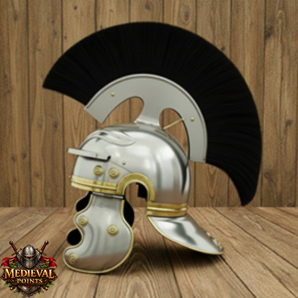 Roman Helmet With Black Plume : Helmet with Wooden Stand