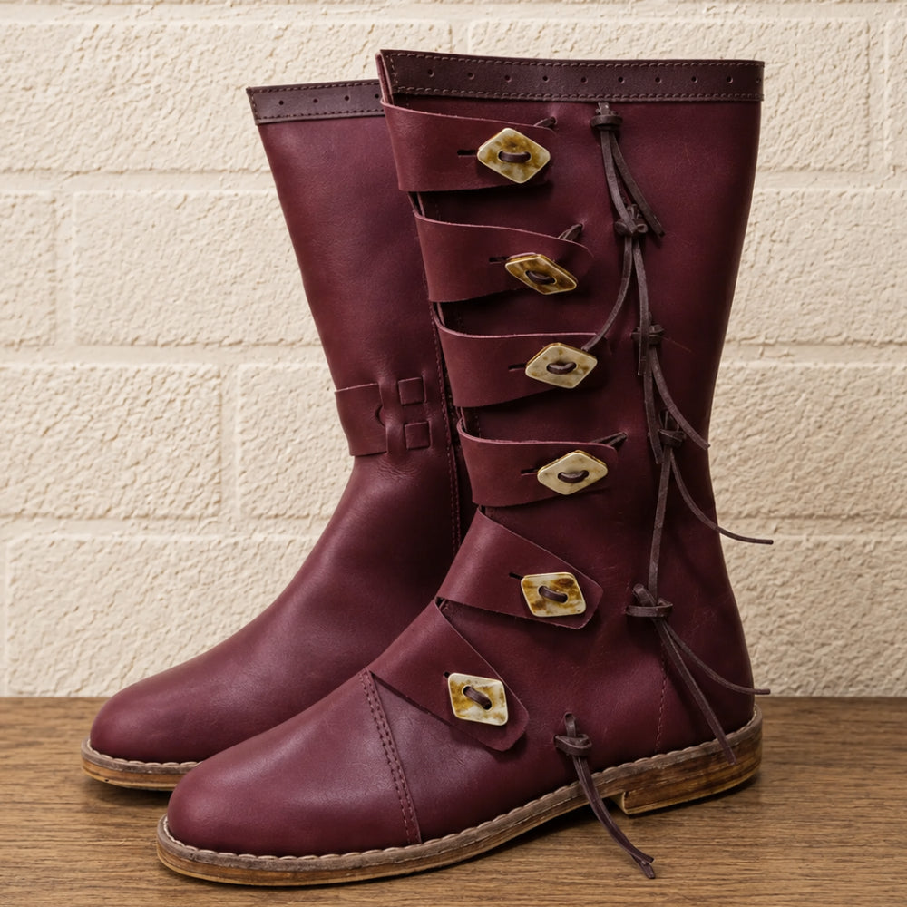 Viking Leather Long Boots – Medieval Ren Faire & Renaissance Costume Footwear