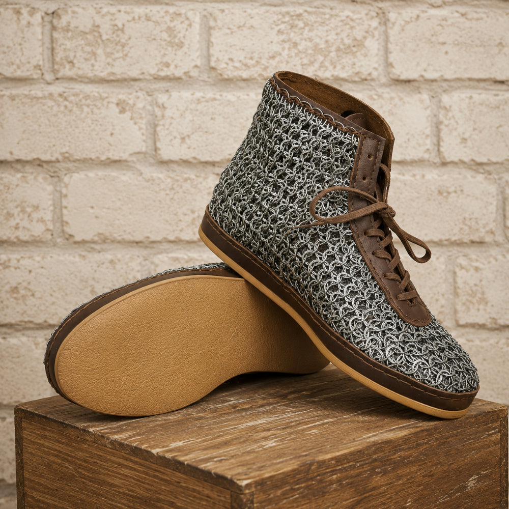 Riveted Chainmail Boots – 9mm Flat Ring Maille Footwear for LARP, Renaissance & Warrior Costumes
