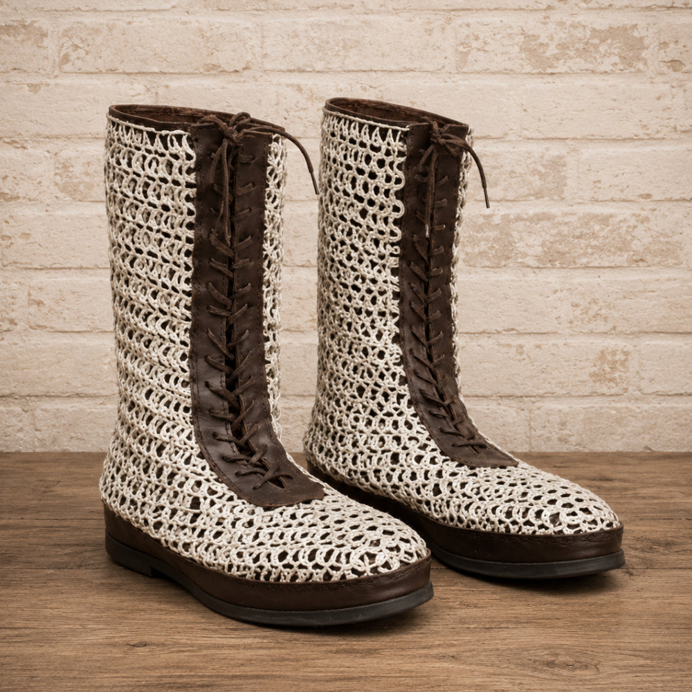 Medieval Leather Boots with Chainmail – Viking Armor Footwear for LARP & Reenactment Events