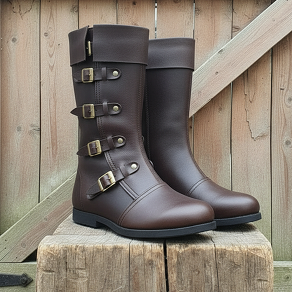 Medieval Renaissance Boots : Viking Pirate Style Ren faire Boots, Brown Reenactments Shoes ,