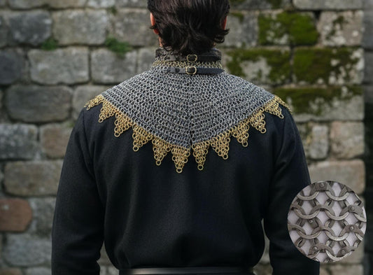 Chainmail Collar – 9mm Flat  Riveted Rings with warsher, Brass Zig-Zag