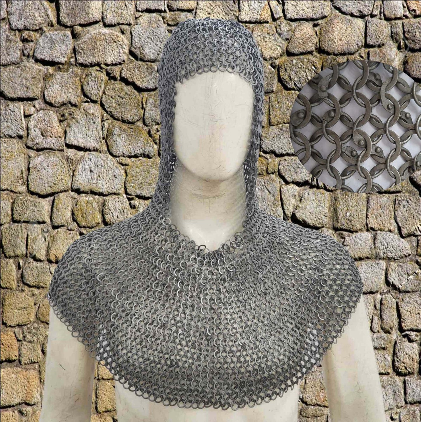 Knight Chainmail Hood – 9MM Round Riveted With Washers