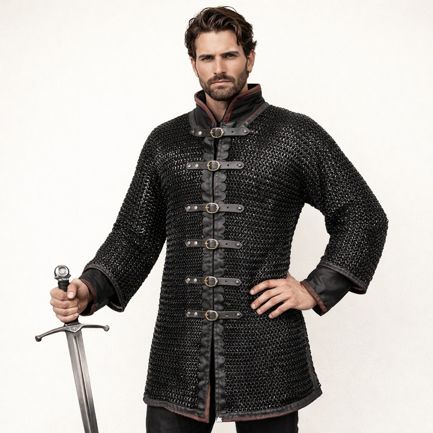 Darkened Aluminum Chainmail Shirt | Medieval Hauberk, LARP Costume