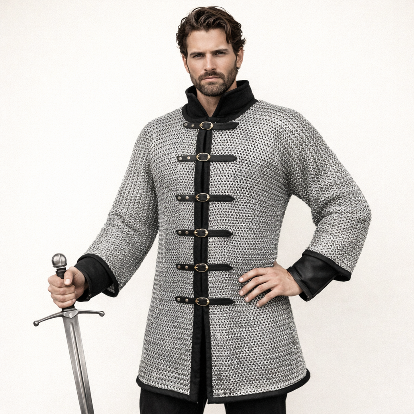 Darkened Aluminum Chainmail Shirt | Medieval Hauberk, LARP Costume