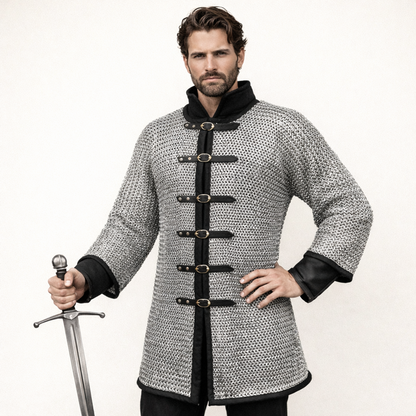 Darkened Aluminum Chainmail Shirt | Medieval Hauberk, LARP Costume
