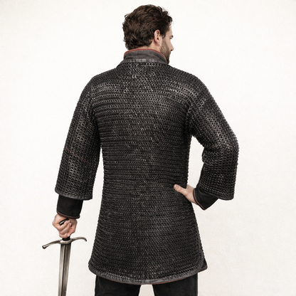 Darkened Aluminum Chainmail Shirt | Medieval Hauberk, LARP Costume
