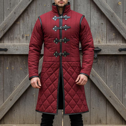 Medieval Long Gambeson with Black Leather Trim – Renfaire & LARP Halloween Costume