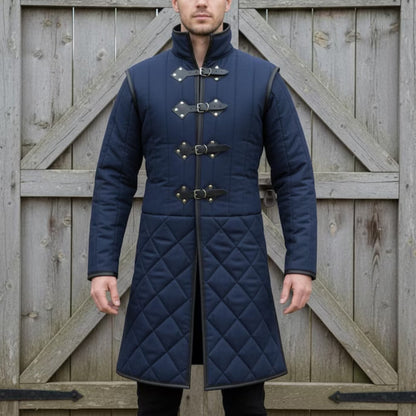 Medieval Long Gambeson with Black Leather Trim – Renfaire & LARP Halloween Costume