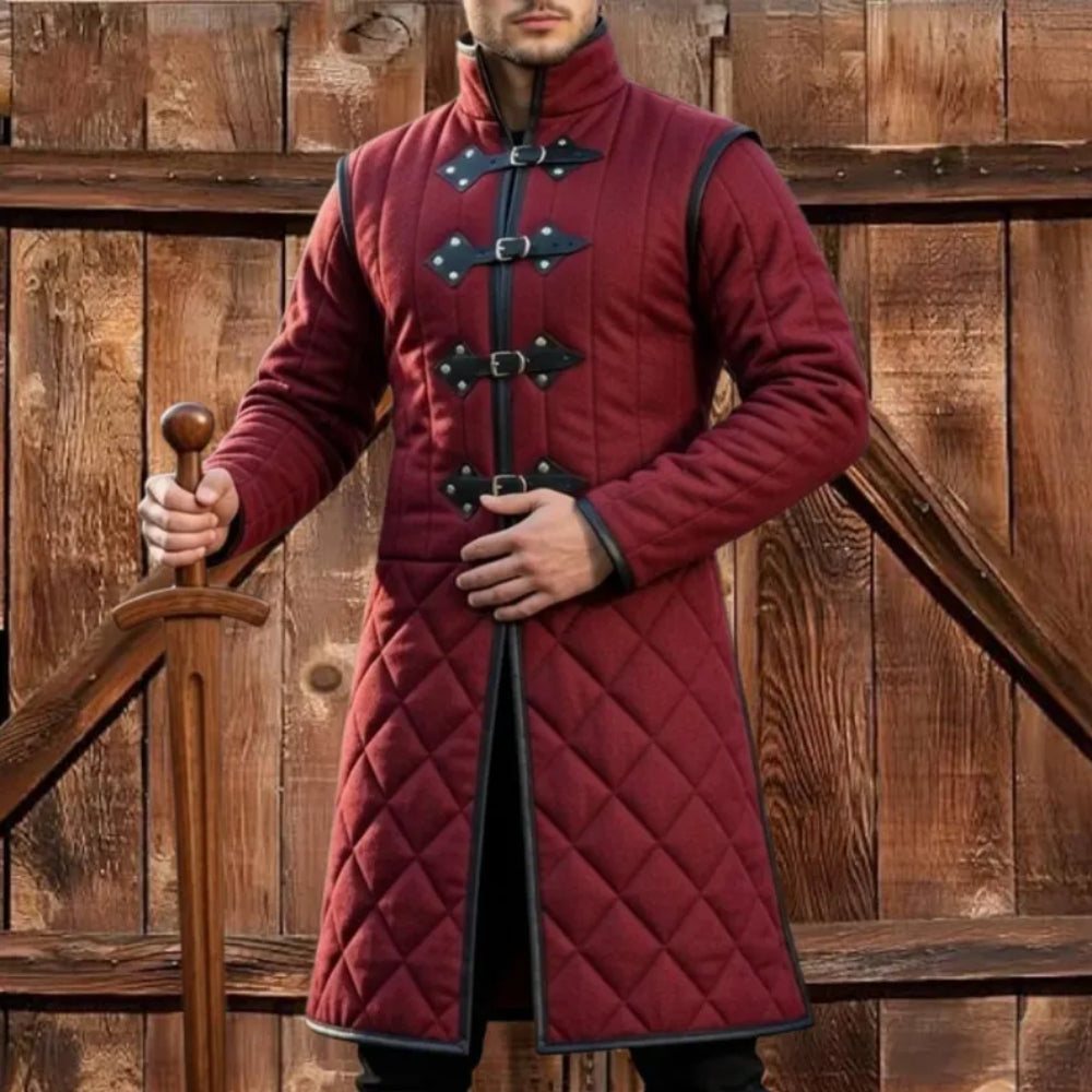 Medieval Long Gambeson with Black Leather Trim – Renfaire & LARP Halloween Costume