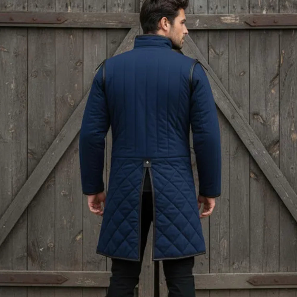 Medieval Long Gambeson with Black Leather Trim – Renfaire & LARP Halloween Costume