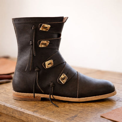Viking Leather Ankle Boots - Medieval Renaissance Shoes, Handmade LARP Footwear