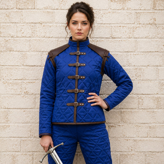 Women's Medieval Gambeson with Leather Trim | Renaissance Faire & LARP Costume