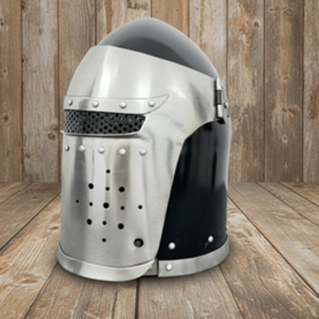 Barbuta Helmet: Functional Barbute Helmet ,wooden stand