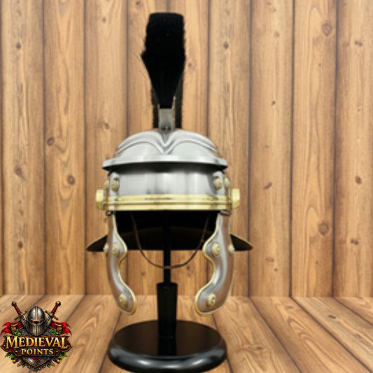 Roman Helmet With Black Plume  : Helmet with Wooden Stand