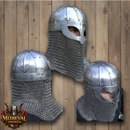 Viking Chain-mail Helmet – Norse Medieval Armor for LARP : Wooden Stand