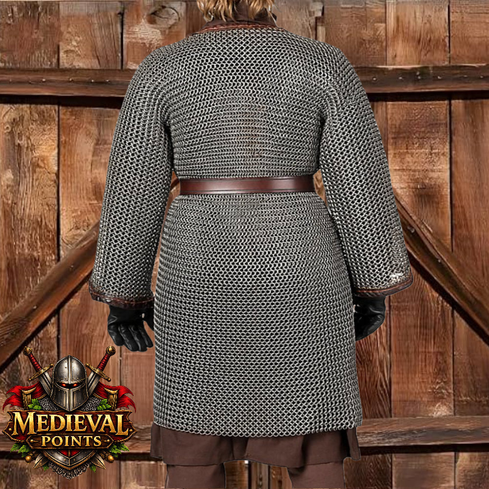 9 mm Chainmail Hauberk : Medieval Viking front open Shirt, Full Sleeve for Halloween