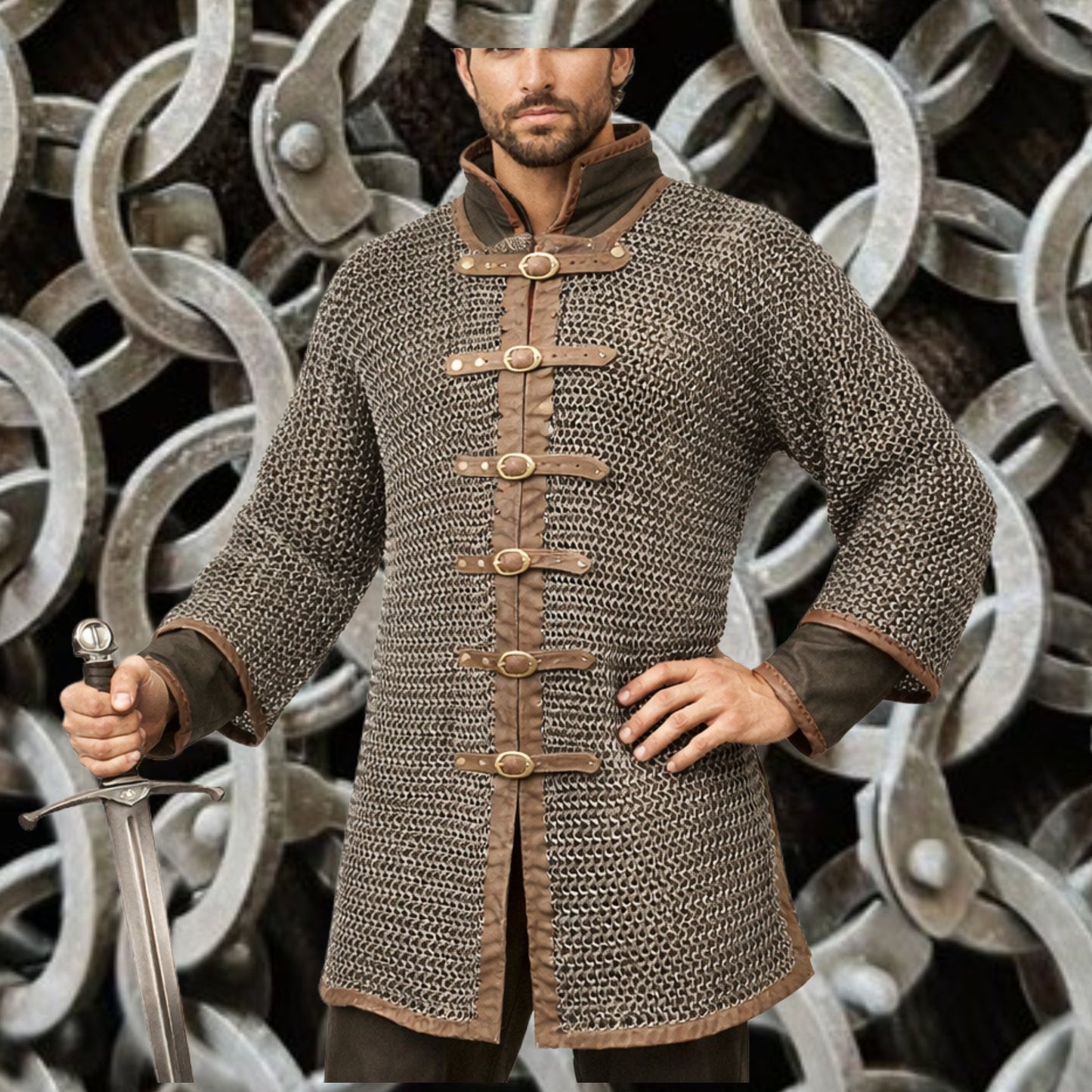 Darkened Aluminum Chainmail Shirt | Medieval Hauberk, LARP Costume