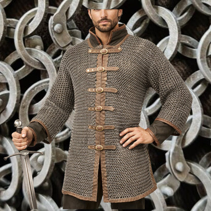 Darkened Aluminum Chainmail Shirt | Medieval Hauberk, LARP Costume