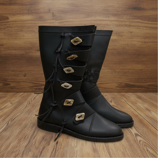 Viking Leather Long Boots: Ren Faire Costume Shoes