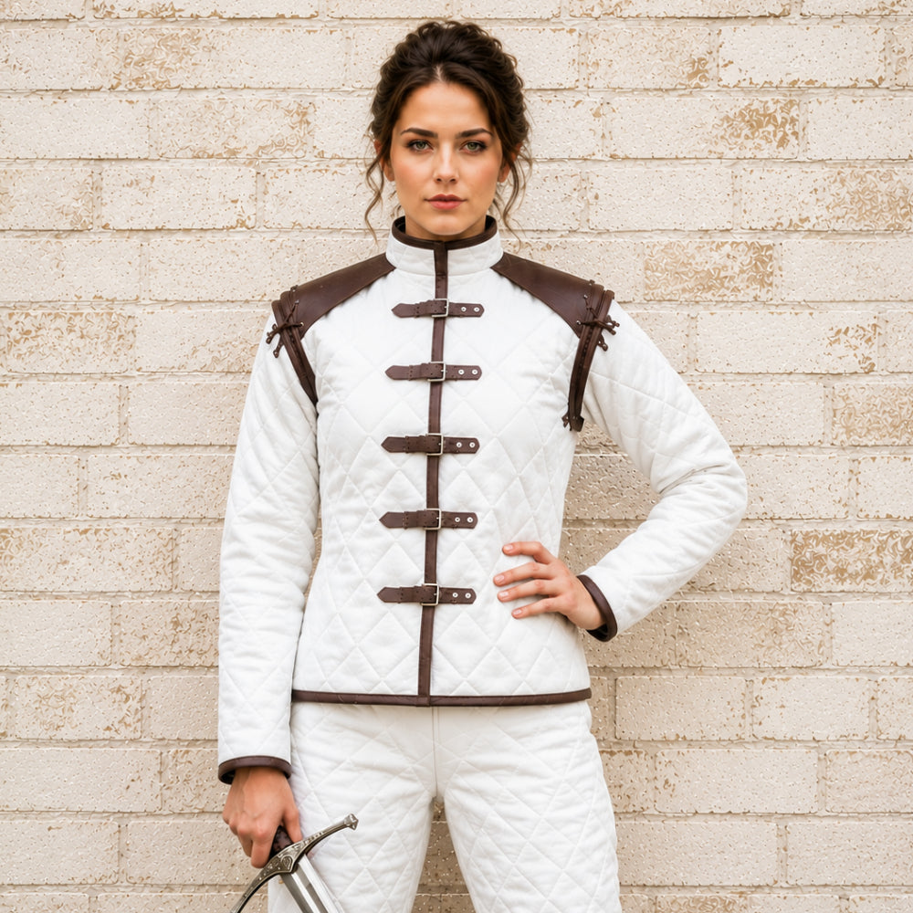 Women's Medieval Gambeson with Leather Trim | Renaissance Faire & LARP Costume
