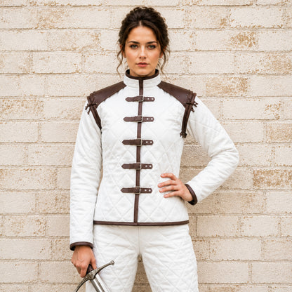 Women's Medieval Gambeson with Leather Trim | Renaissance Faire & LARP Costume