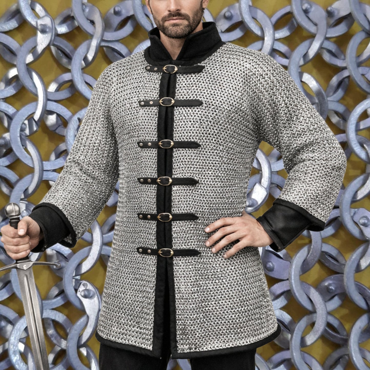 Darkened Aluminum Chainmail Shirt | Medieval Hauberk, LARP Costume