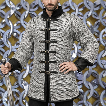 Darkened Aluminum Chainmail Shirt | Medieval Hauberk, LARP Costume
