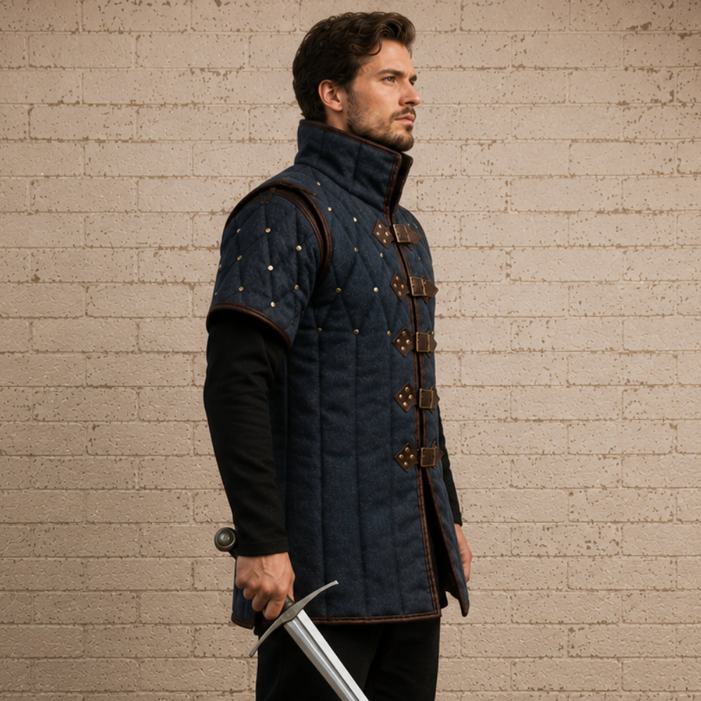 Quilted Gambeson with Brown Leather Trim – Renaissance Faire Armor