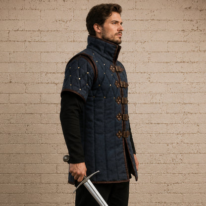 Quilted Gambeson with Brown Leather Trim – Renaissance Faire Armor